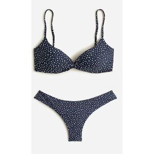 J. Crew Dot Print Strappy Twist Top Hipster Bottom Bikini Set Navy Blue 2X